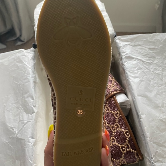 Authentic Gucci WOMEN'S HERITAGE GG LAMÉ ESPADRILLE IN BROWN size 5 - Picture 8 of 8